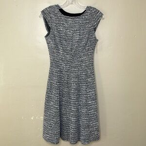ELLE Dress Black & Silver Fleck Fit-N-Flare Tweed Stretchy Cap Sleeves NWT XS